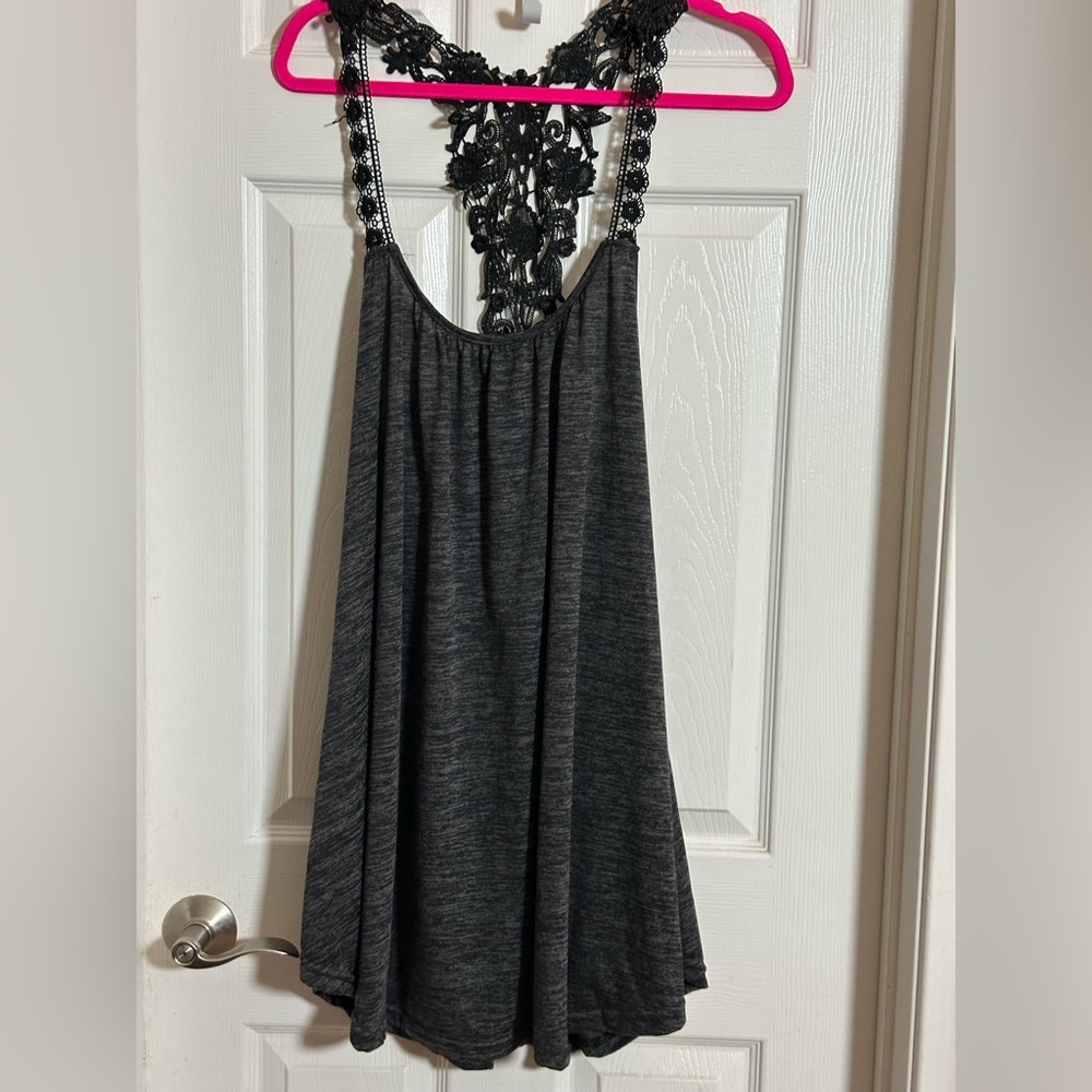 Women's Plus Size Rosegal Charcoal Top with Black Lace Accent